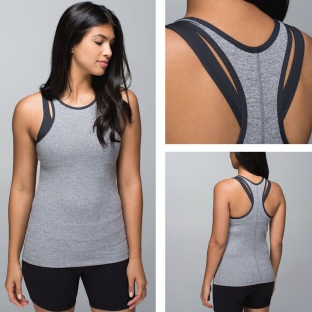 Lululemon Inspiration Tank And Shelf Bra In Heathered Slate / Deep Coal Size 4